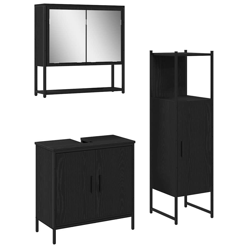 Bathroom Furniture Set with Door 3 pcs Black 33 x 33 x 102.5 cm