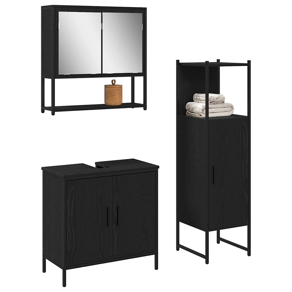 Bathroom Furniture Set with Door 3 pcs Black 33 x 33 x 102.5 cm