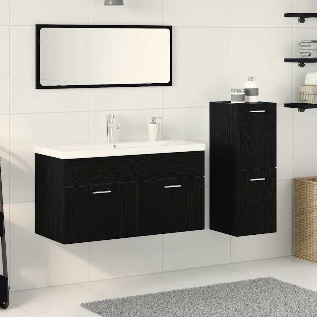 Bathroom Furniture Set 4 pcs Black Oak 91 x 39.5 x 46 cm