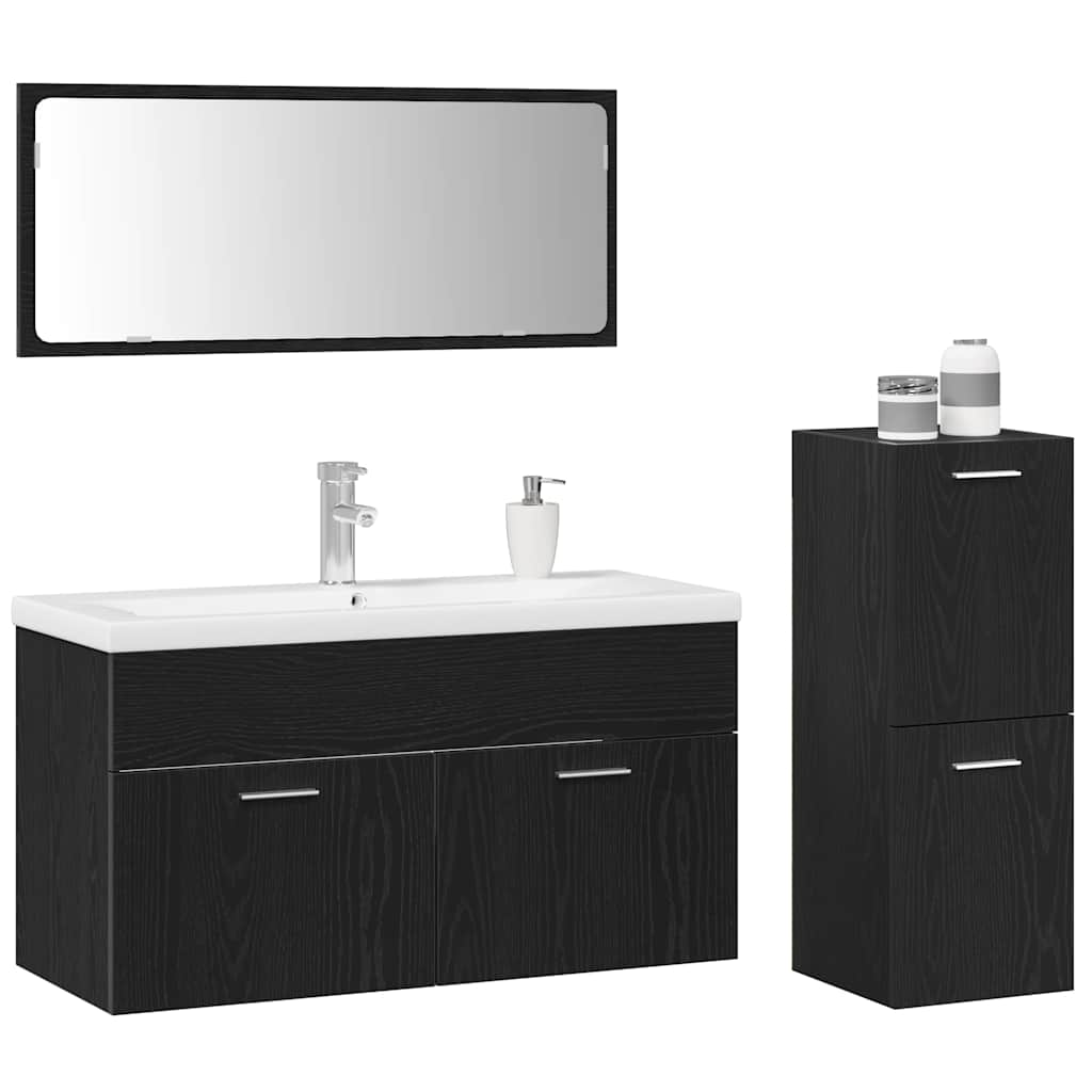 Bathroom Furniture Set 4 pcs Black Oak 91 x 39.5 x 46 cm