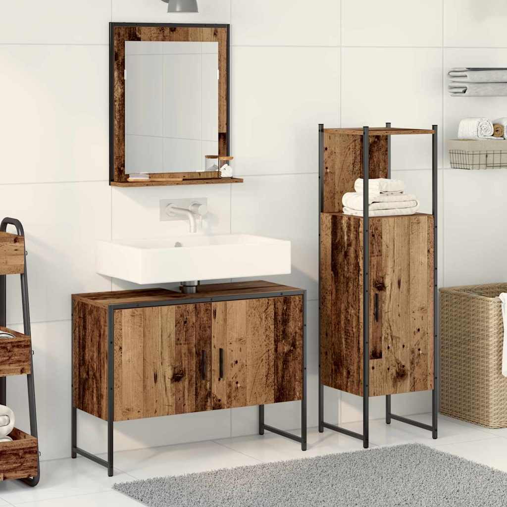 Bathroom Furniture Set with Door 3 pcs Brown 33 x 33 x 102.5 cm