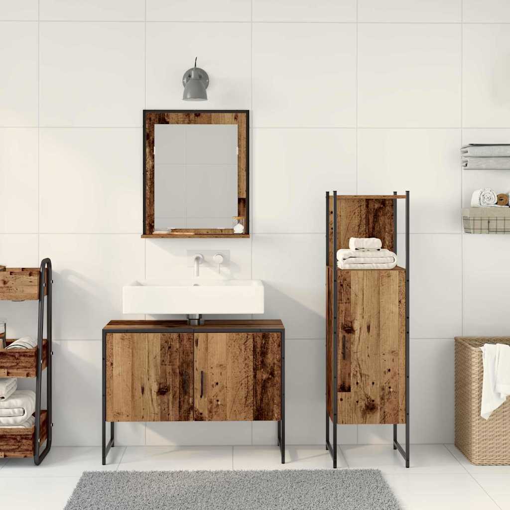 Bathroom Furniture Set with Door 3 pcs Brown 33 x 33 x 102.5 cm