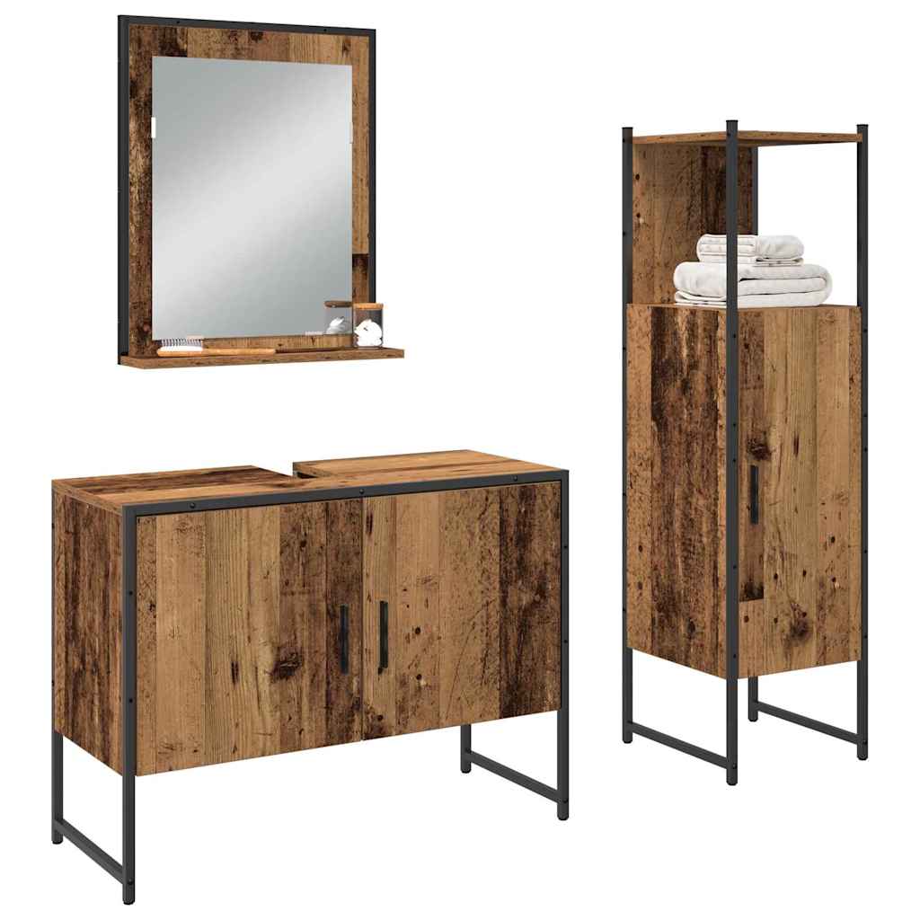 Bathroom Furniture Set with Door 3 pcs Brown 33 x 33 x 102.5 cm