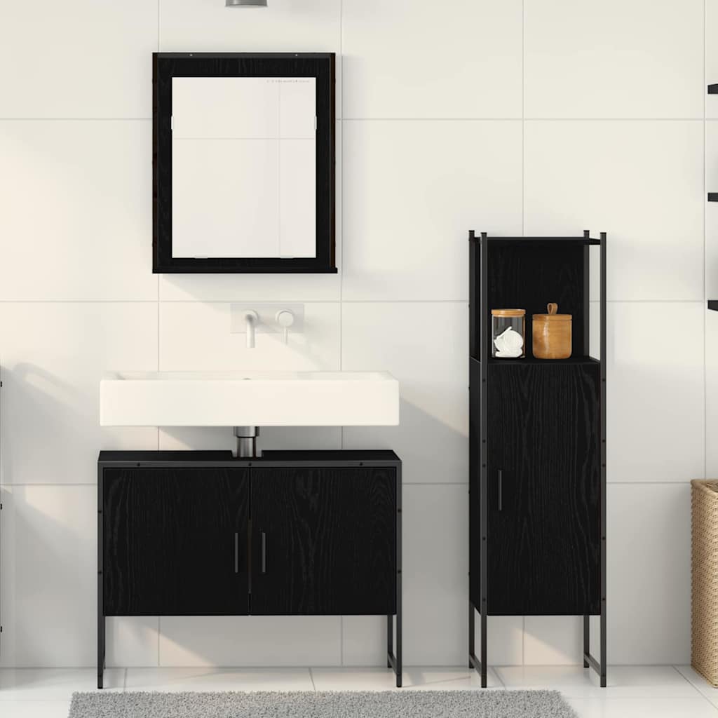 Bathroom Furniture Set with Door 3 pcs Black 33 x 33 x 102.5 cm