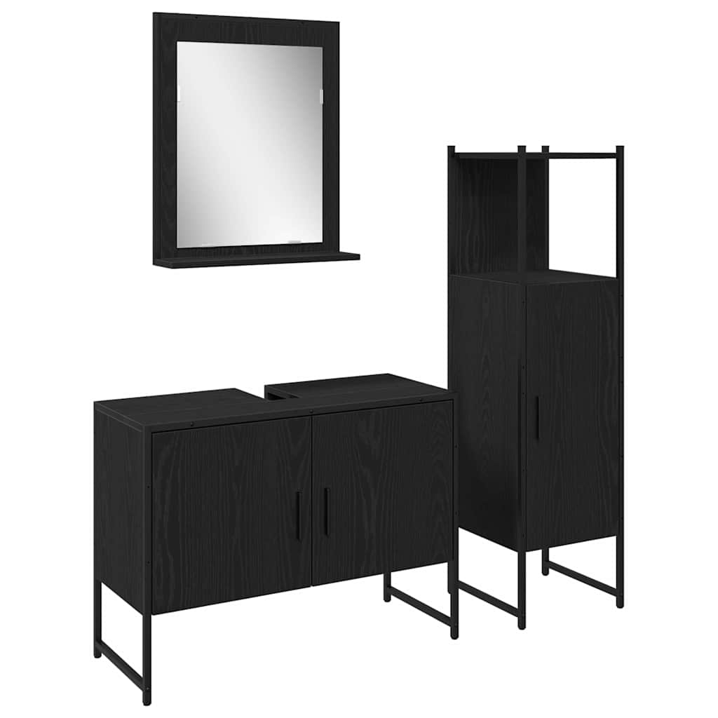 Bathroom Furniture Set with Door 3 pcs Black 33 x 33 x 102.5 cm