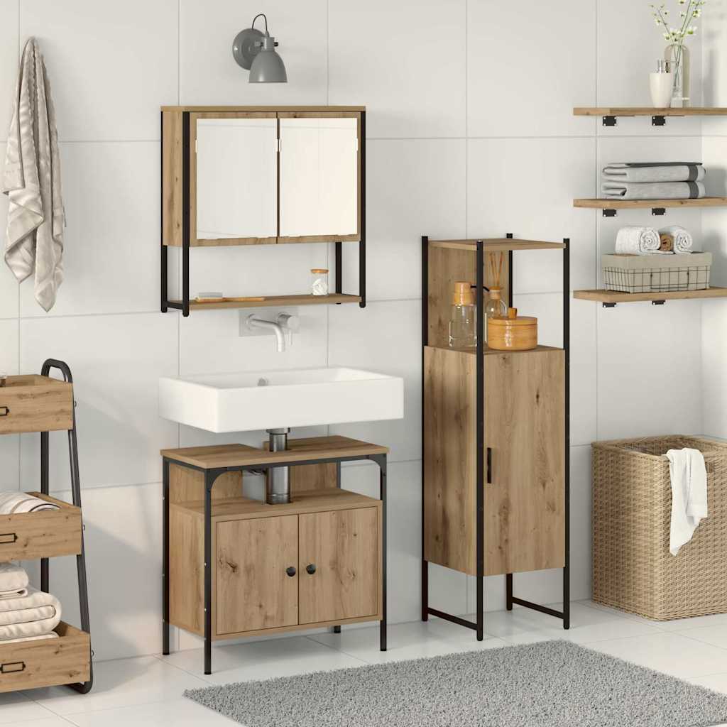 Bathroom Furniture Set with Door 3 pcs Brown 33 x 33 x 120.5 cm