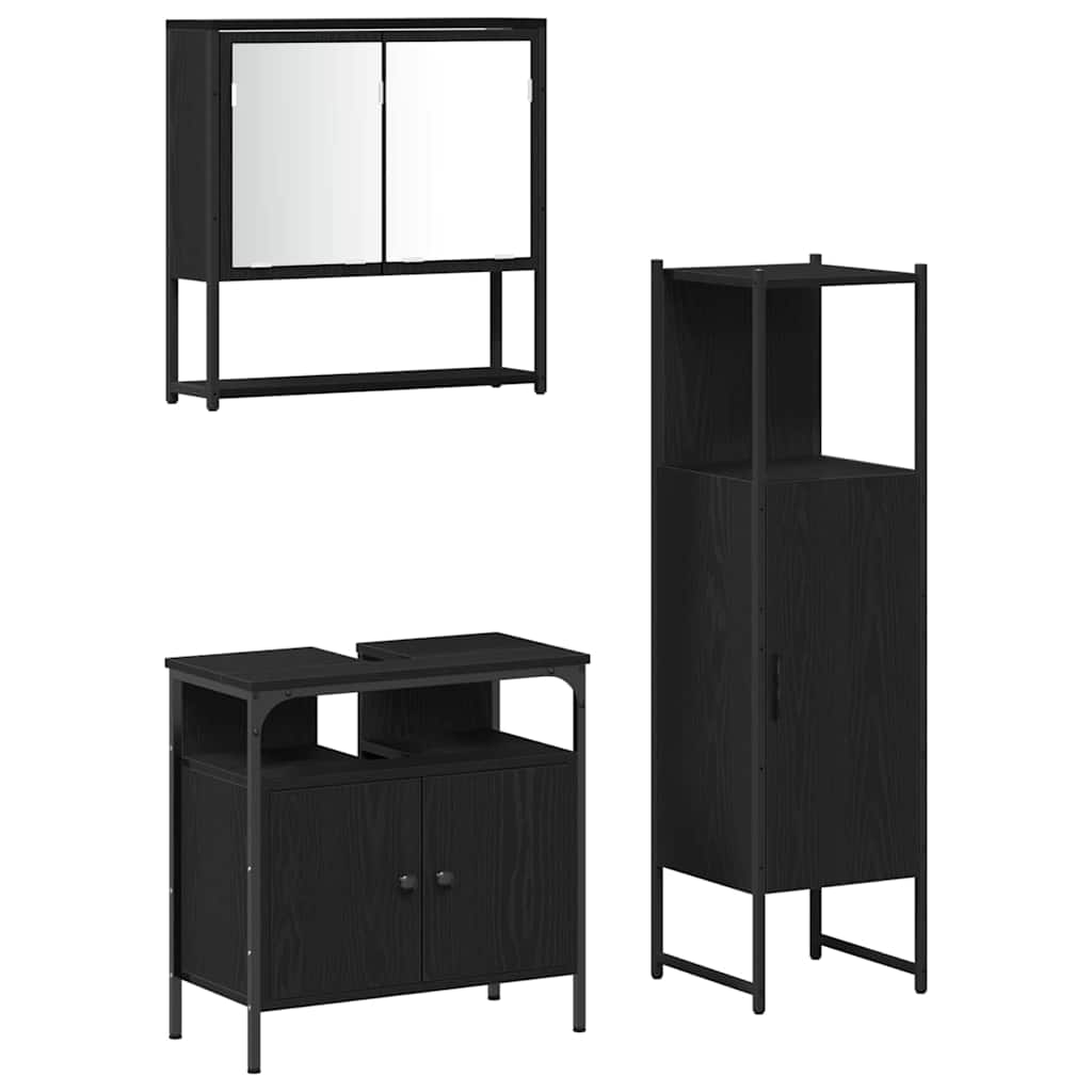Bathroom Furniture Set with Door 3 pcs Black 33 x 33 x 120.5 cm