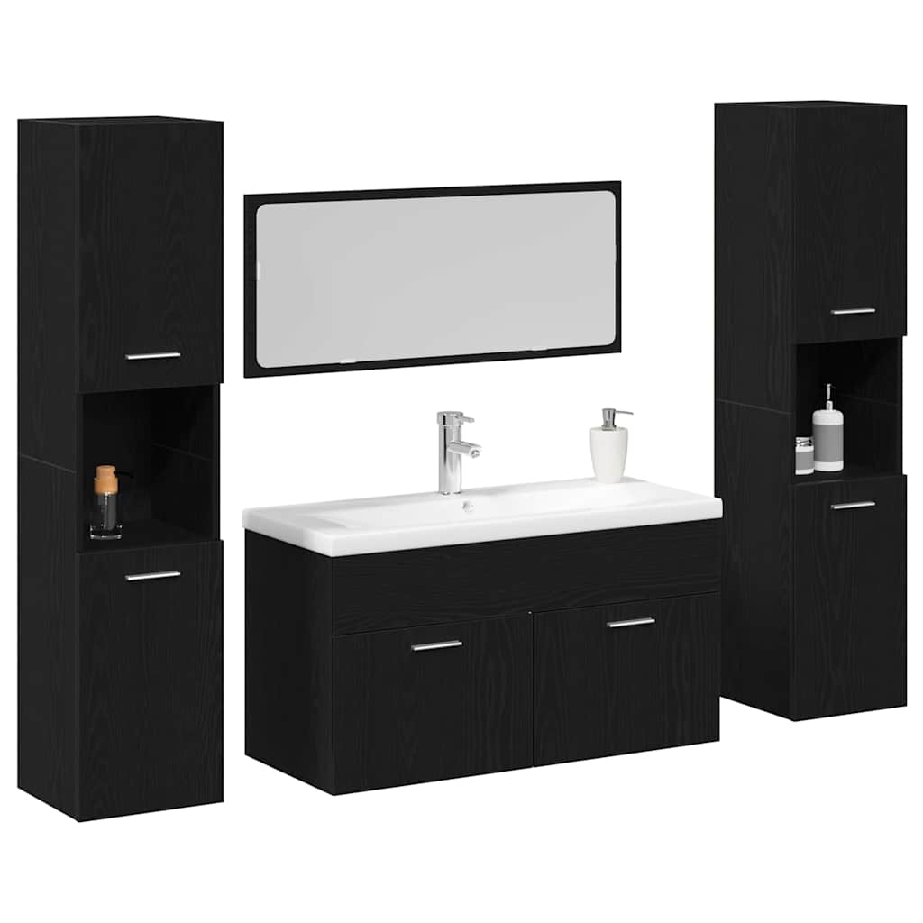 Bathroom Furniture Set 4 pcs Black Oak 30 x 30 x 130 cm