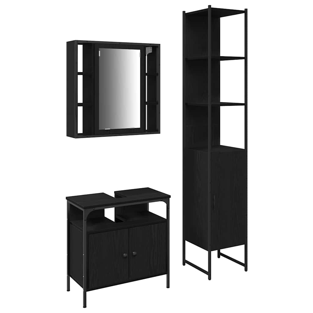 Bathroom Cabinet Set Other 3 pcs Black oak 33 x 33 x 185.5 cm