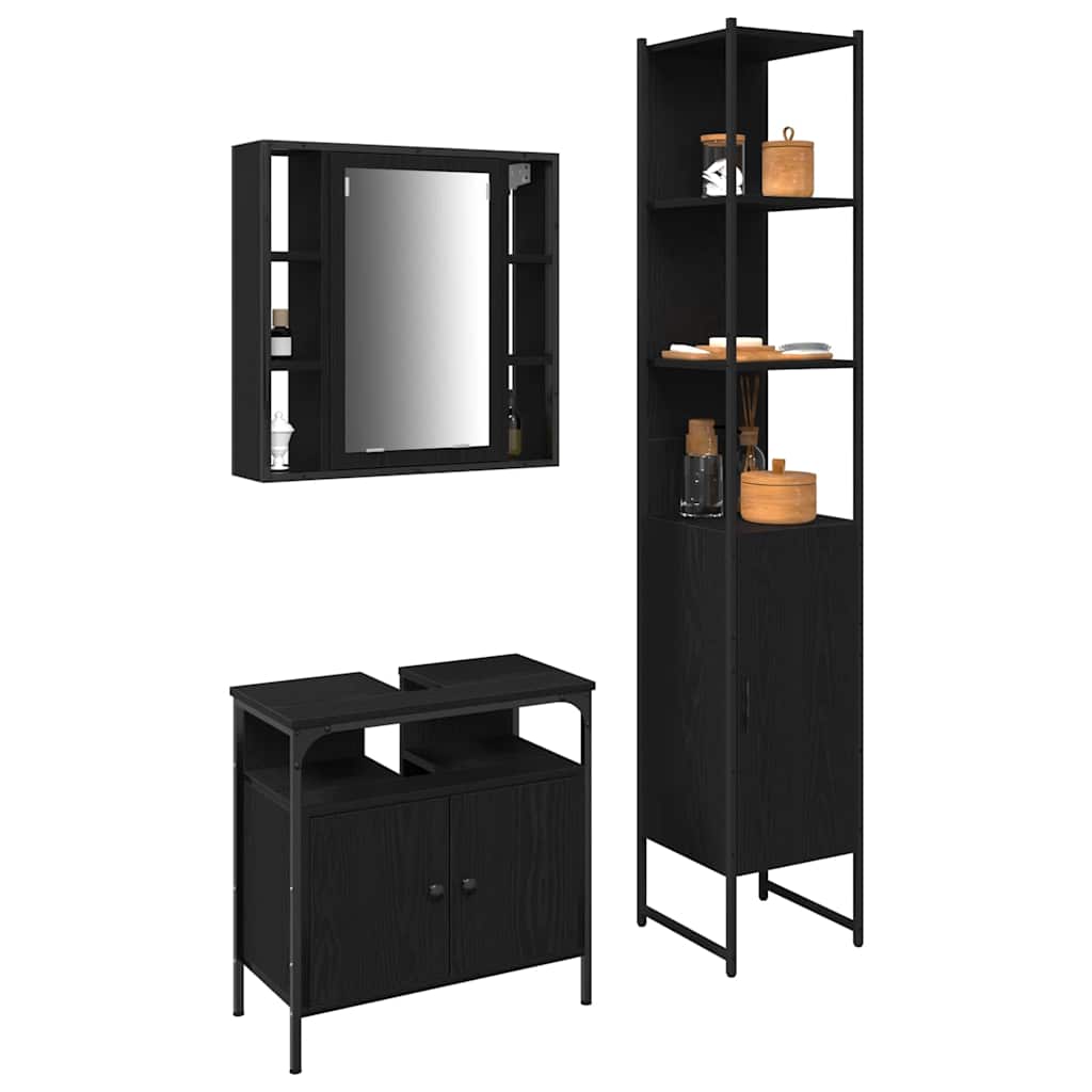 Bathroom Cabinet Set Other 3 pcs Black oak 33 x 33 x 185.5 cm