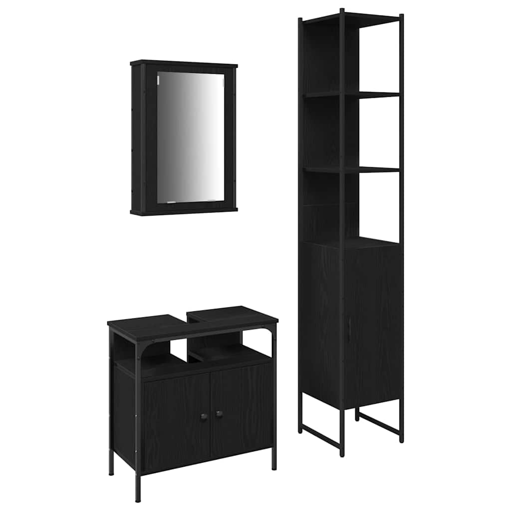 Bathroom Furniture Set 3 pcs Black oak 33 x 33 x 185.5 cm