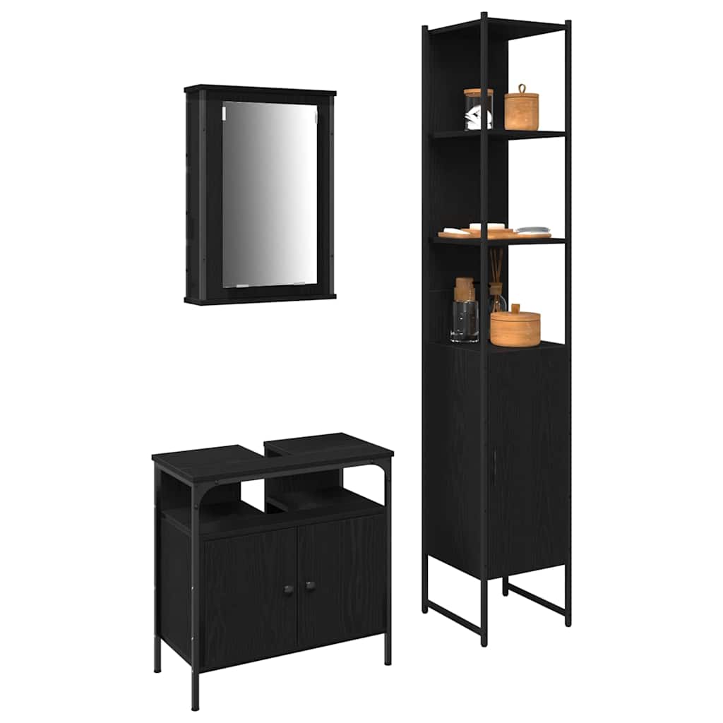 Bathroom Furniture Set 3 pcs Black oak 33 x 33 x 185.5 cm