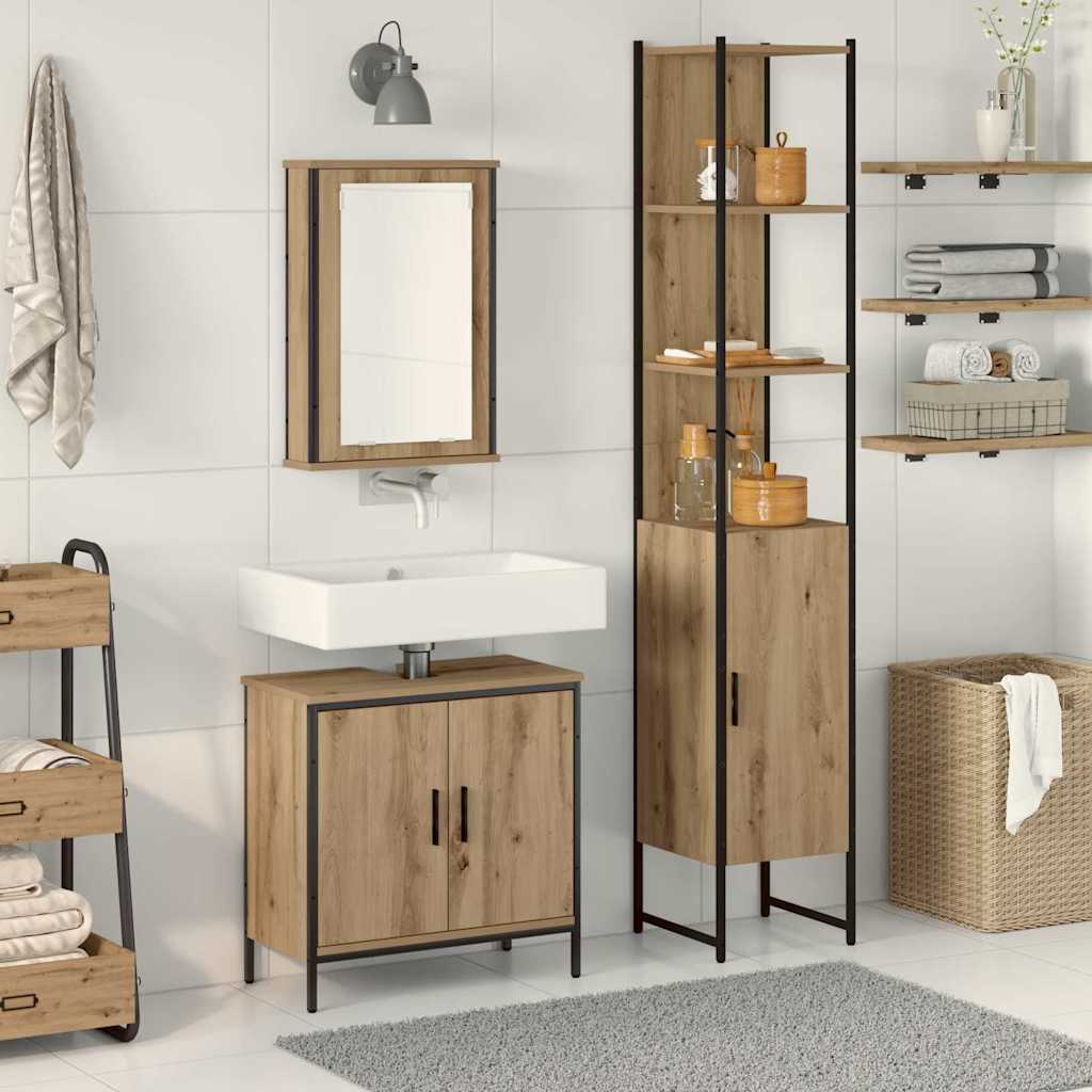 Bathroom Furniture Set with Door 3 pcs Brown 33 x 33 x 185.5 cm