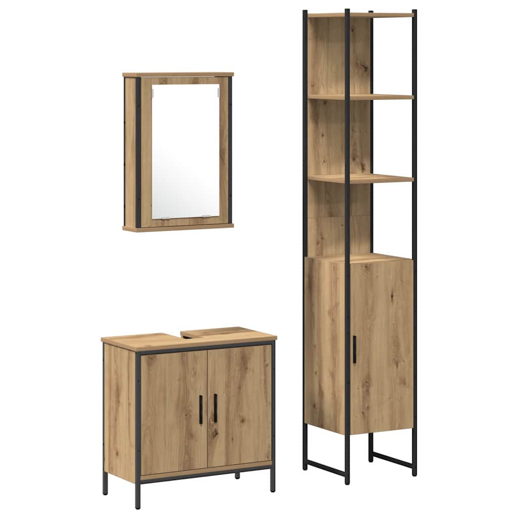Bathroom Furniture Set with Door 3 pcs Brown 33 x 33 x 185.5 cm
