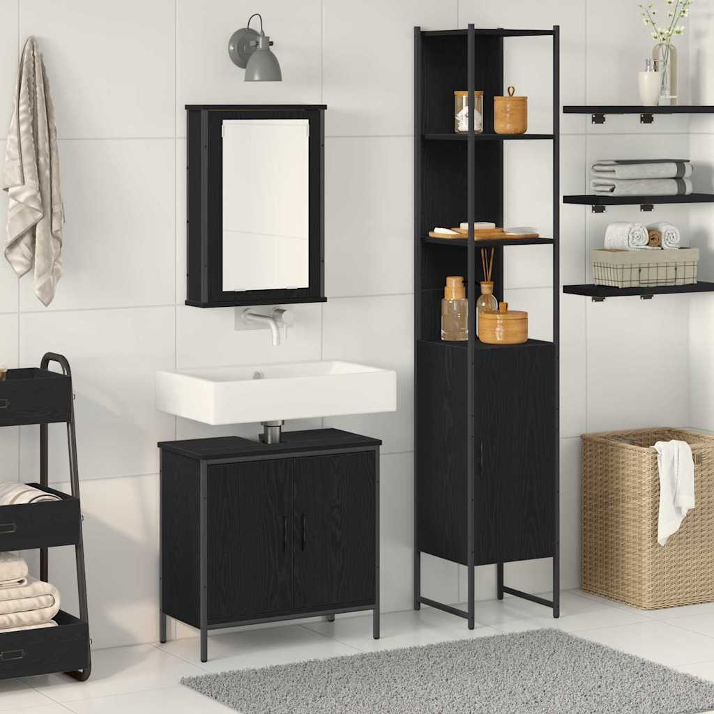Bathroom Furniture Set with Door 3 pcs Black 33 x 33 x 185.5 cm