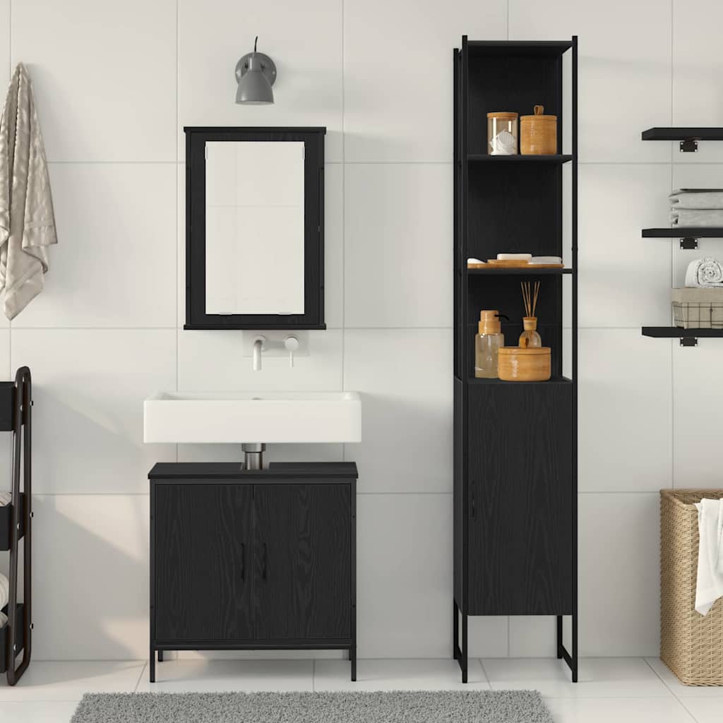 Bathroom Furniture Set with Door 3 pcs Black 33 x 33 x 185.5 cm
