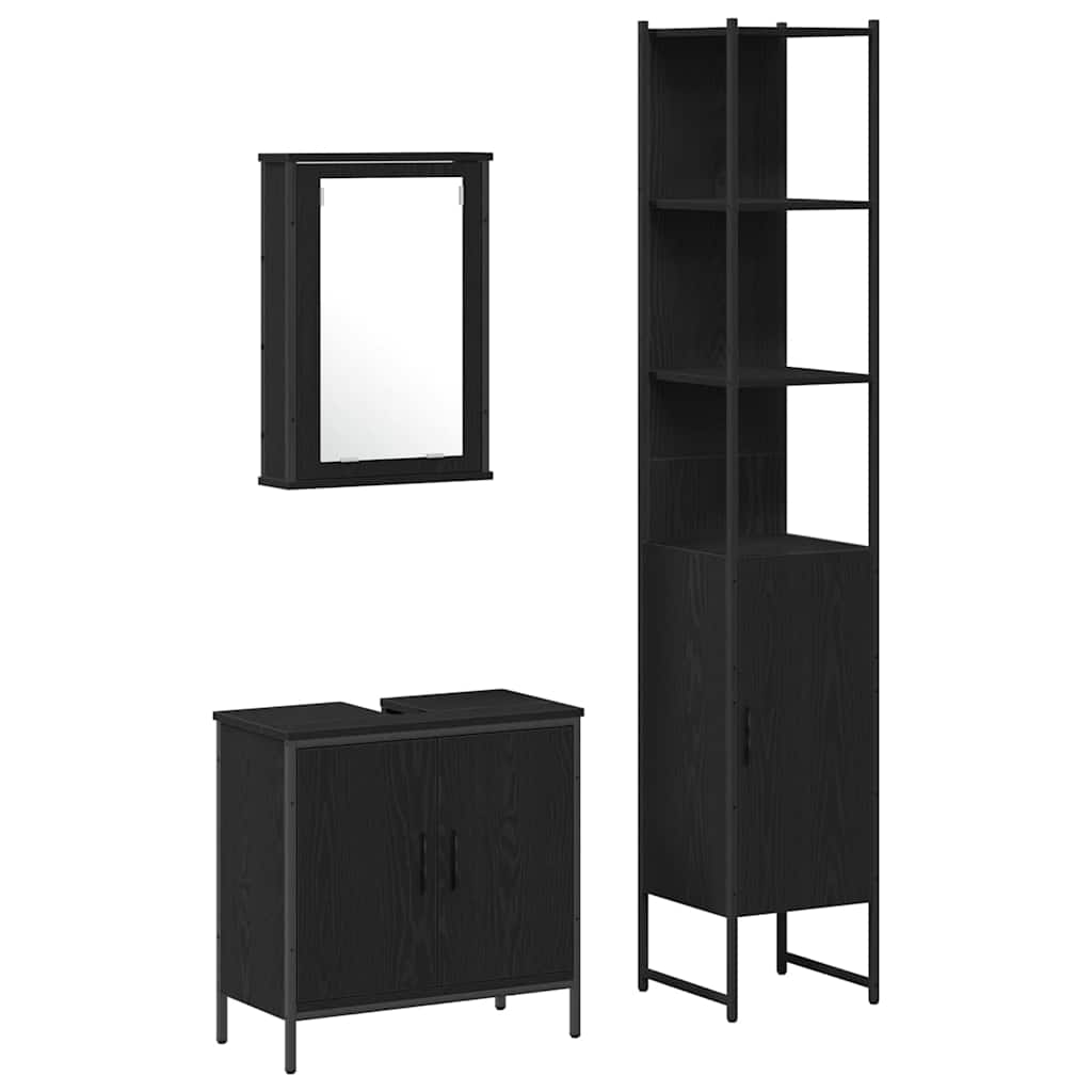 Bathroom Furniture Set with Door 3 pcs Black 33 x 33 x 185.5 cm