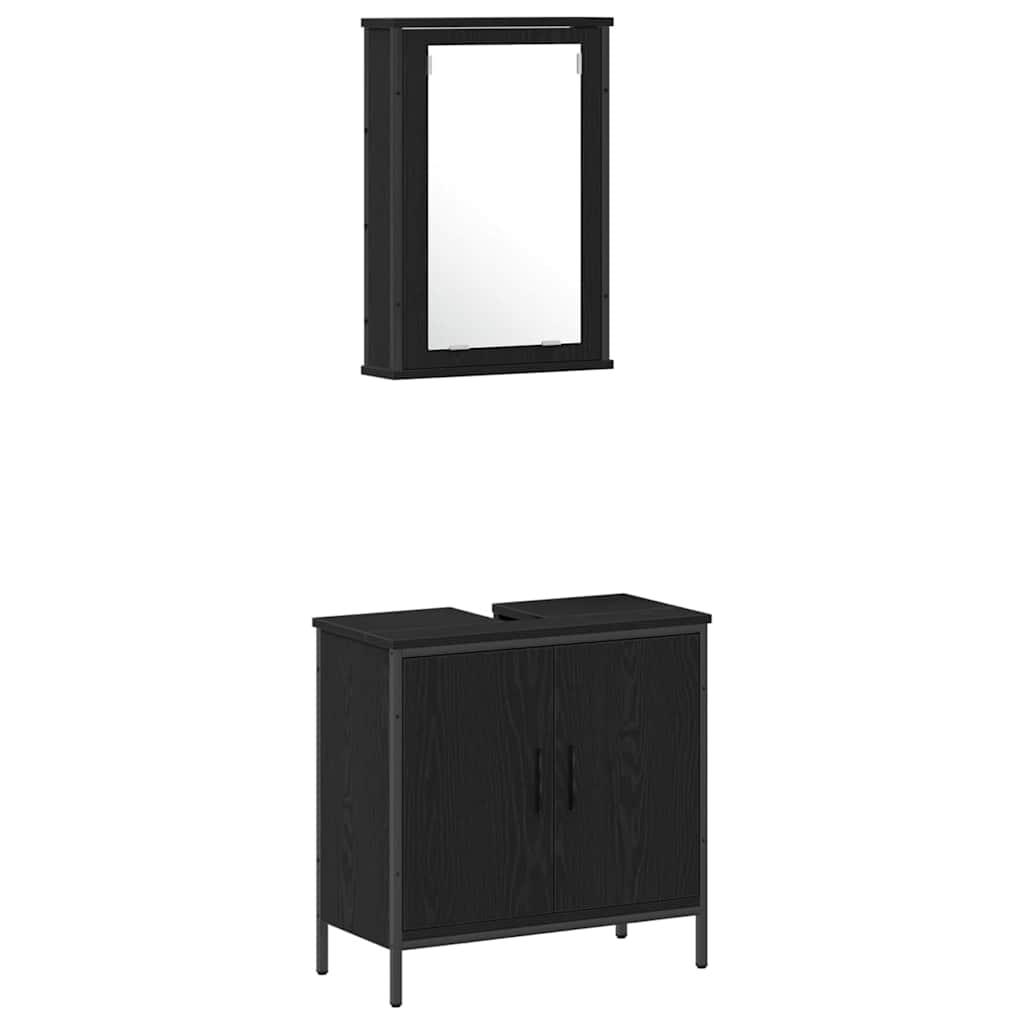 Bathroom Furniture Set with Door 3 pcs Black 33 x 33 x 185.5 cm