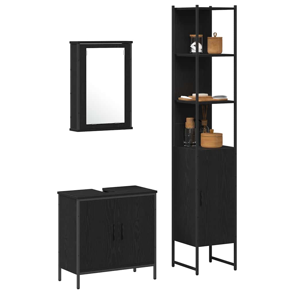 Bathroom Furniture Set with Door 3 pcs Black 33 x 33 x 185.5 cm