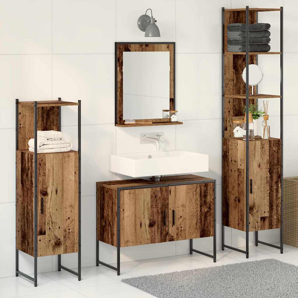Bathroom Furniture Set with Door 4 pcs Brown 33 x 33 x 185.5 cm
