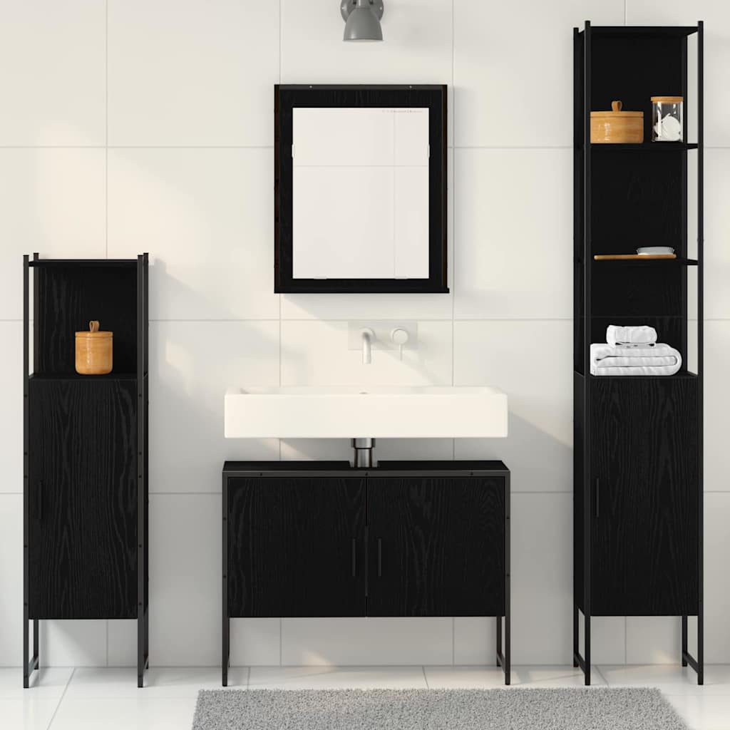 Bathroom Furniture Set with Door 4 pcs Black 33 x 33 x 185.5 cm