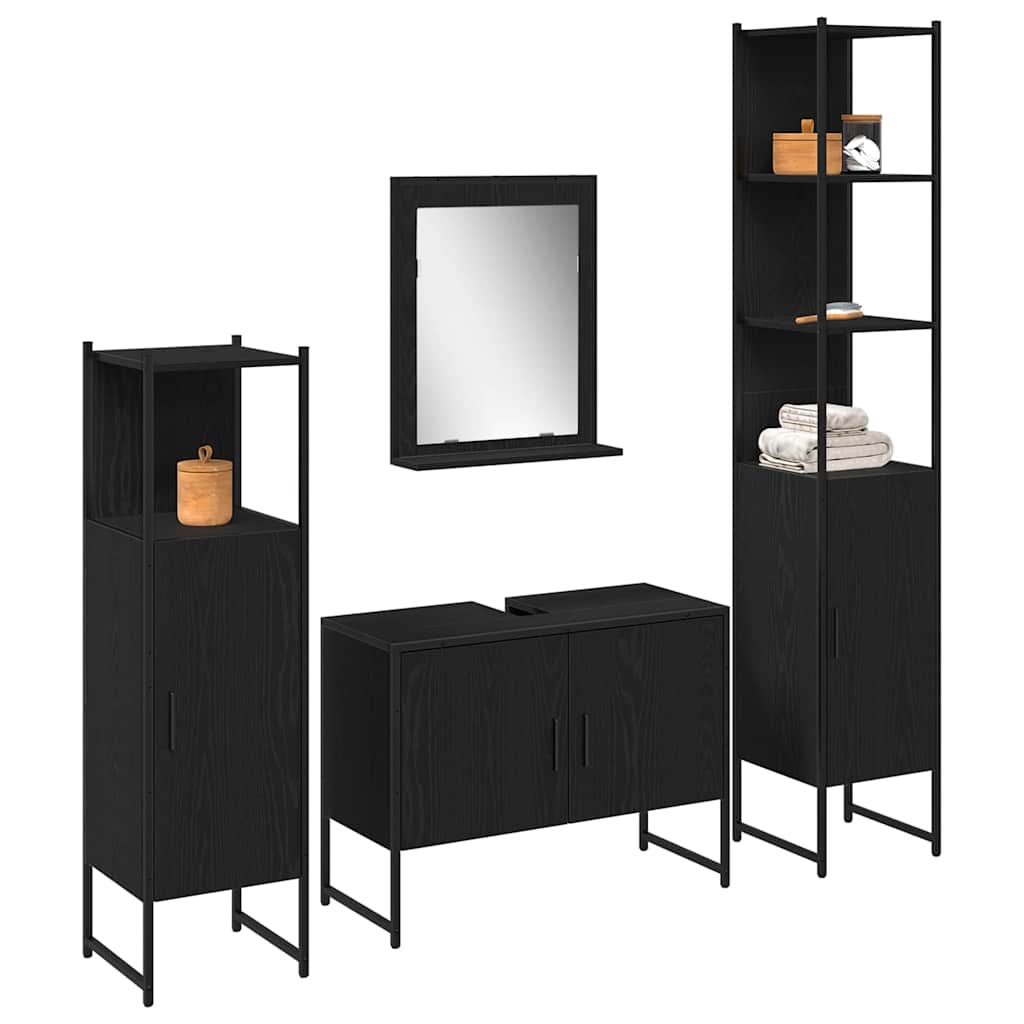 Bathroom Furniture Set with Door 4 pcs Black 33 x 33 x 185.5 cm