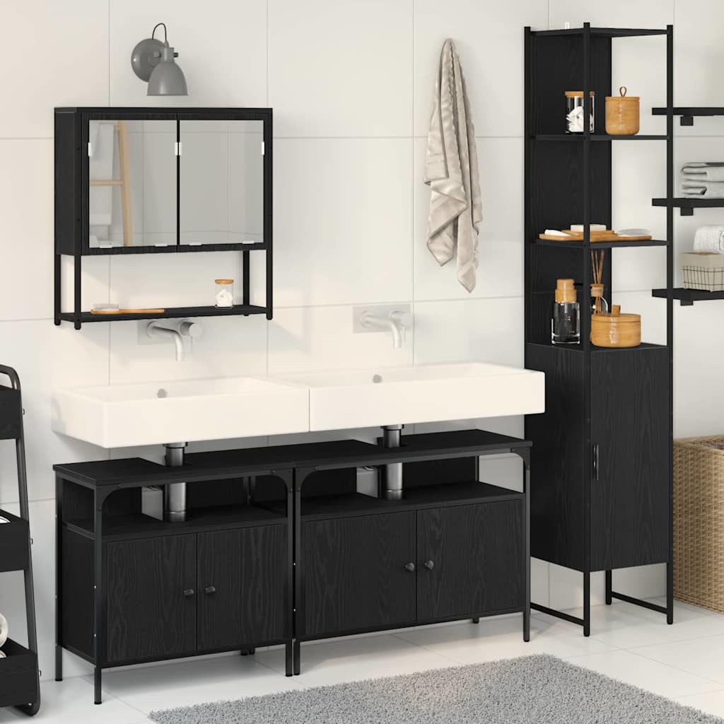 Bathroom Furniture Set 4 pcs Black oak 33 x 33 x 185.5 cm