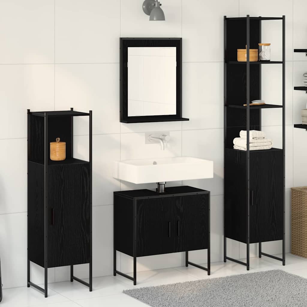 Bathroom Furniture Set with Door 4 pcs Black 33 x 33 x 185.5 cm