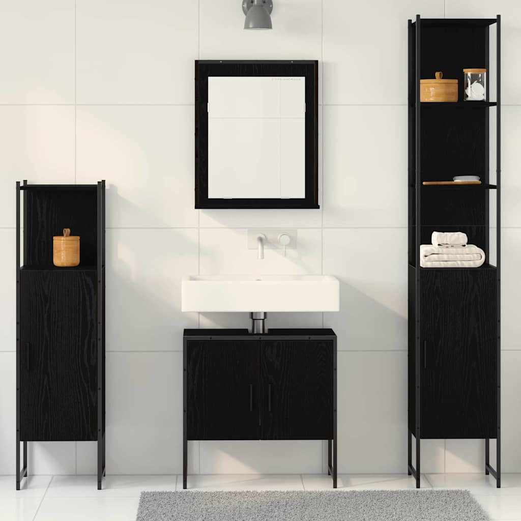 Bathroom Furniture Set with Door 4 pcs Black 33 x 33 x 185.5 cm