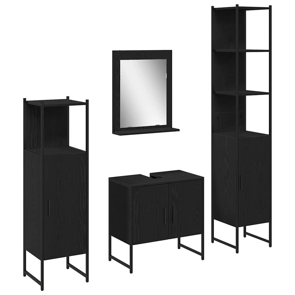 Bathroom Furniture Set with Door 4 pcs Black 33 x 33 x 185.5 cm