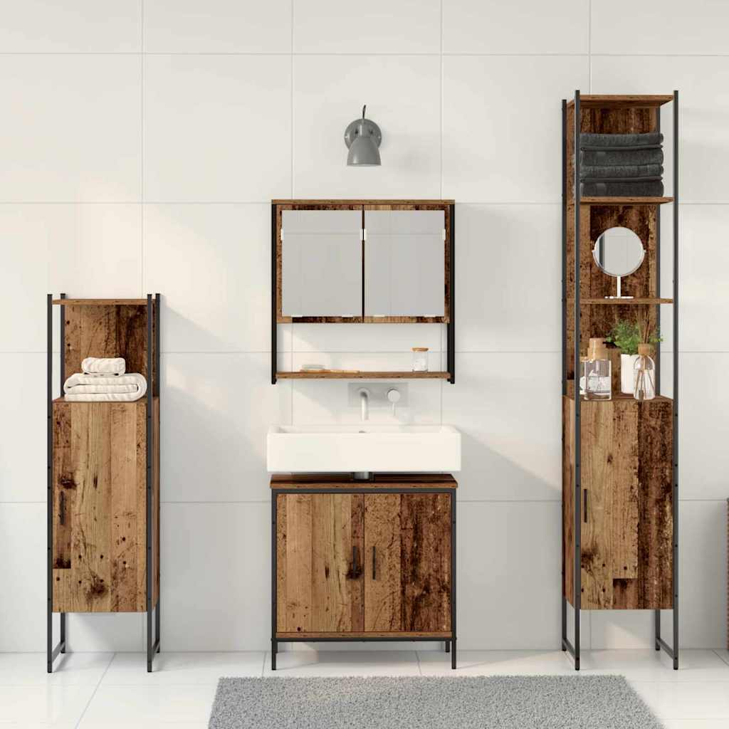Bathroom Furniture Set with Door 4 pcs Brown 33 x 33 x 185.5 cm
