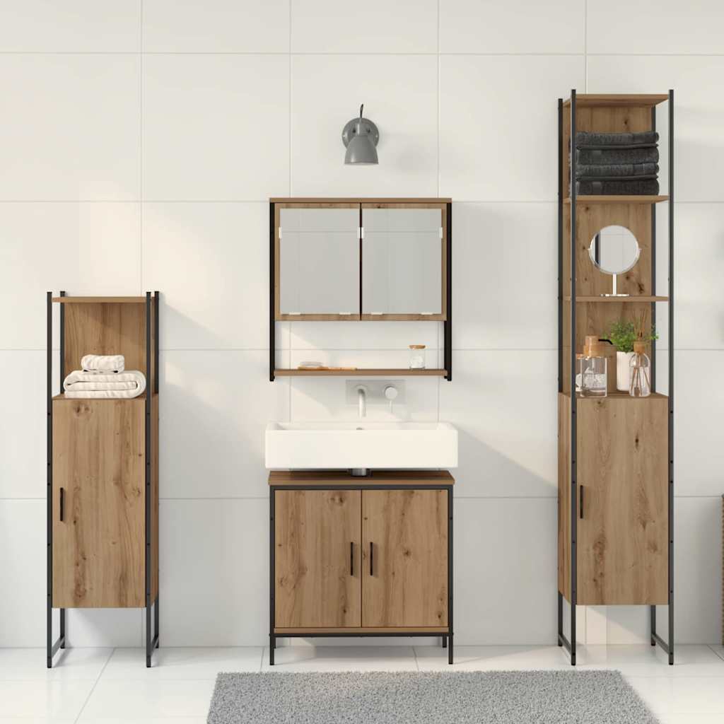 Bathroom Furniture Set with Door 4 pcs Brown 33 x 33 x 185.5 cm