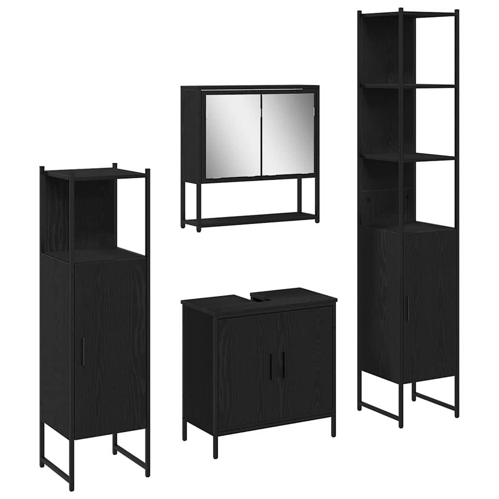 Bathroom Furniture Set with Door 4 pcs Black 33 x 33 x 185.5 cm
