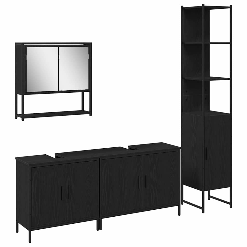 Bathroom Furniture Set with Door 4 pcs Black 33 x 33 x 185.5 cm