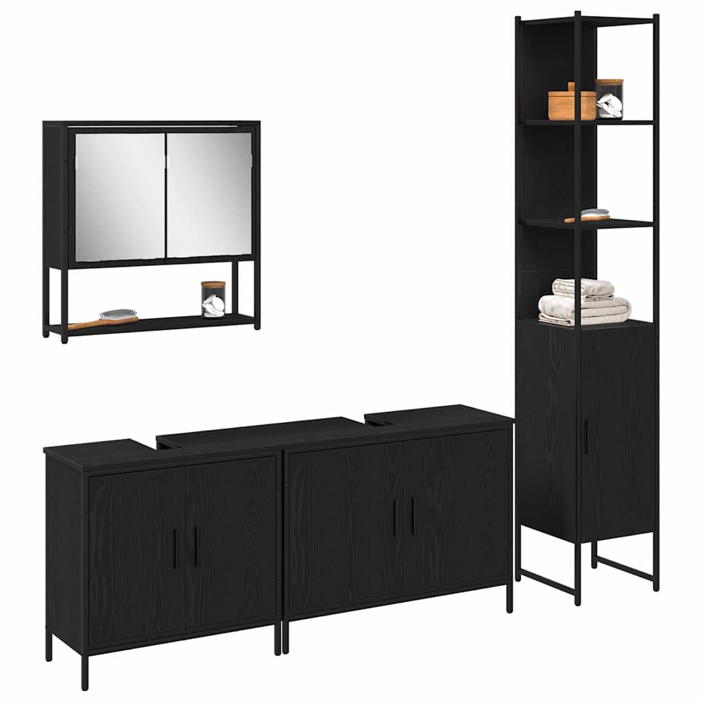 Bathroom Furniture Set with Door 4 pcs Black 33 x 33 x 185.5 cm