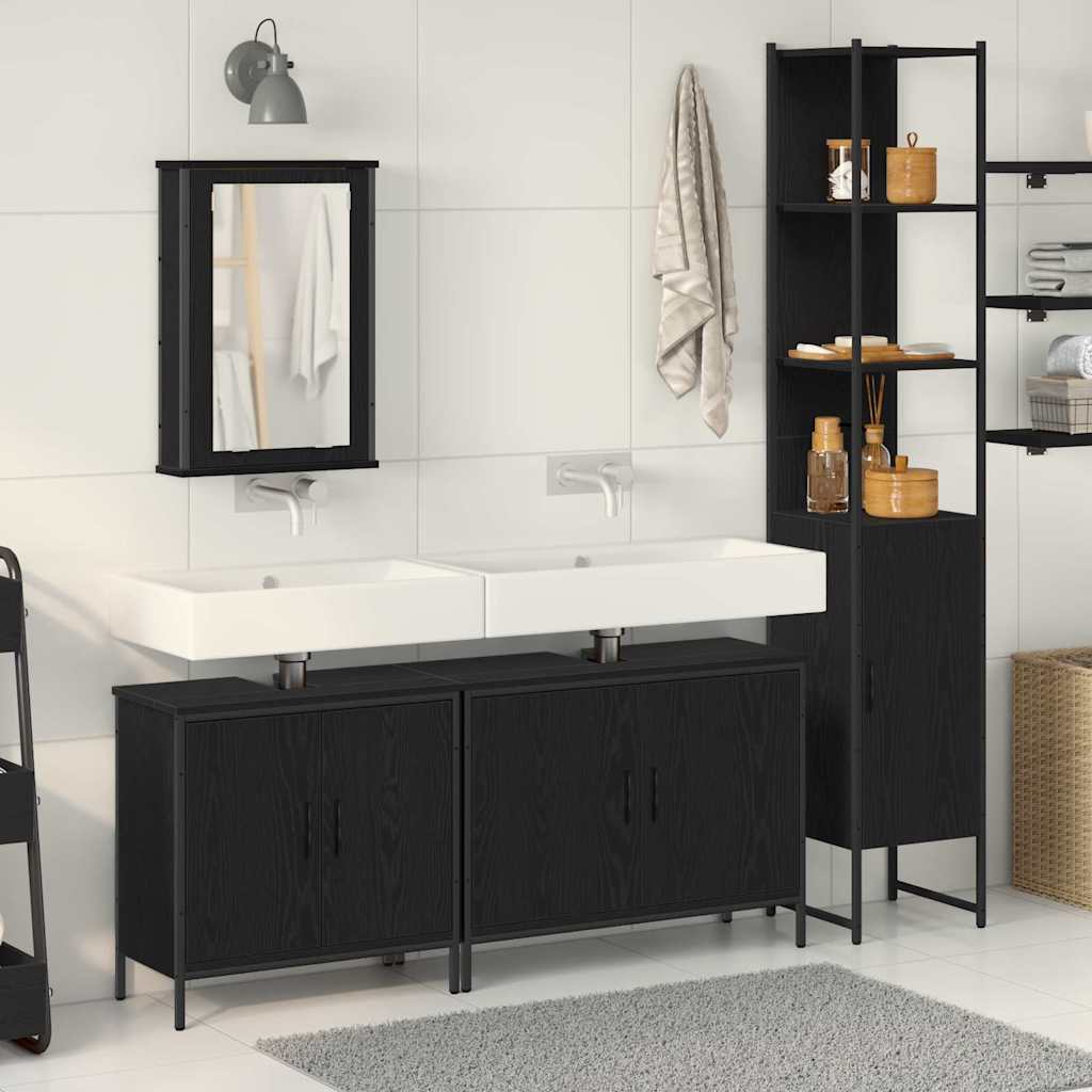 Bathroom Furniture Set with Door 4 pcs Black 33 x 33 x 185.5 cm