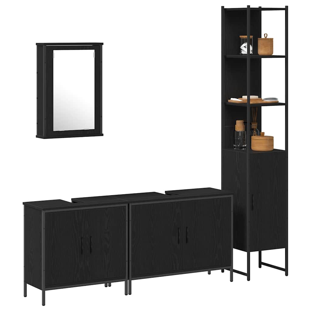 Bathroom Furniture Set with Door 4 pcs Black 33 x 33 x 185.5 cm