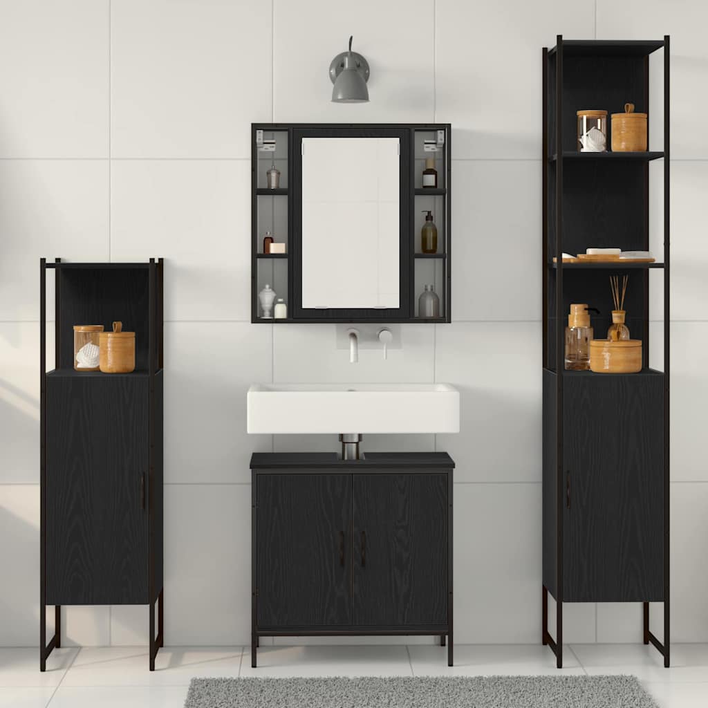Bathroom Furniture Set with Door 4 pcs Black 33 x 33 x 185.5 cm