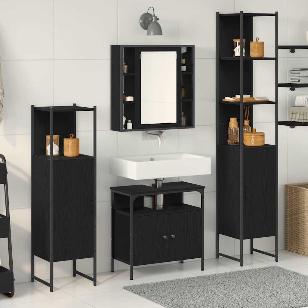Bathroom Cabinet Set Other 4 pcs Black oak 33 x 33 x 185.5 cm