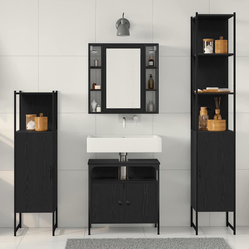 Bathroom Cabinet Set Other 4 pcs Black oak 33 x 33 x 185.5 cm
