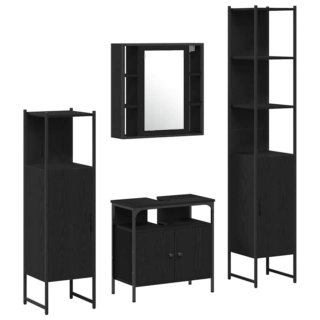 Bathroom Cabinet Set Other 4 pcs Black oak 33 x 33 x 185.5 cm