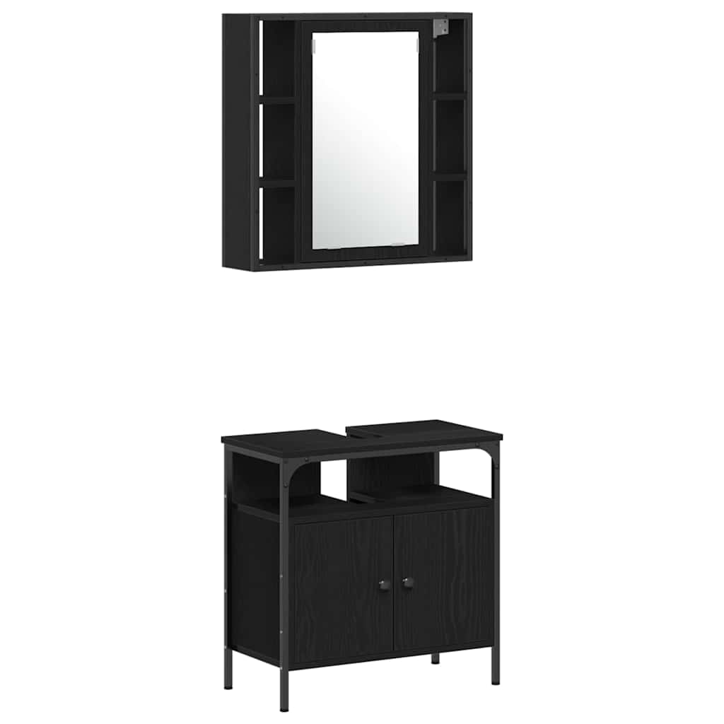 Bathroom Cabinet Set Other 4 pcs Black oak 33 x 33 x 185.5 cm