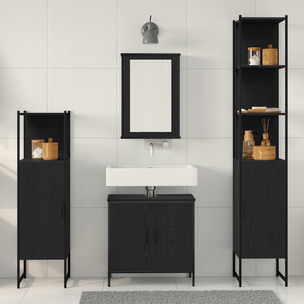 Bathroom Furniture Set with Door 4 pcs Black 33 x 33 x 185.5 cm