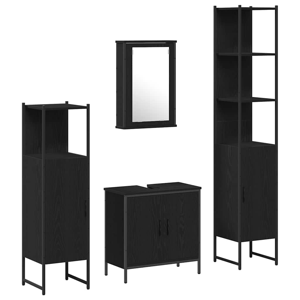 Bathroom Furniture Set with Door 4 pcs Black 33 x 33 x 185.5 cm