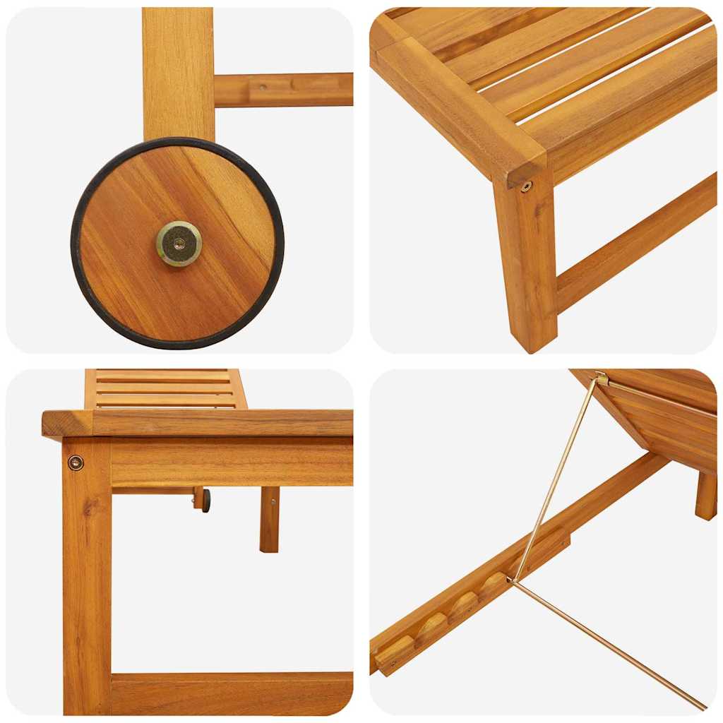 Sun Lounger Reclining Brown 53 x 202 x 89cm Solid Acacia wood