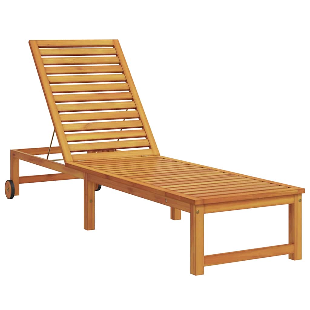 Sun Lounger Reclining Brown 53 x 202 x 89cm Solid Acacia wood