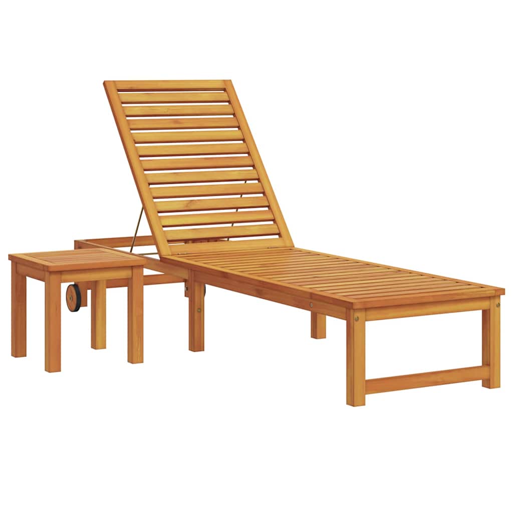 Sun Lounger Reclining Brown 53 x 202 x 89cm Solid Acacia wood