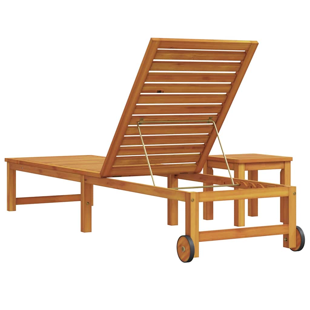 Sun Lounger Reclining Brown 53 x 202 x 89cm Solid Acacia wood