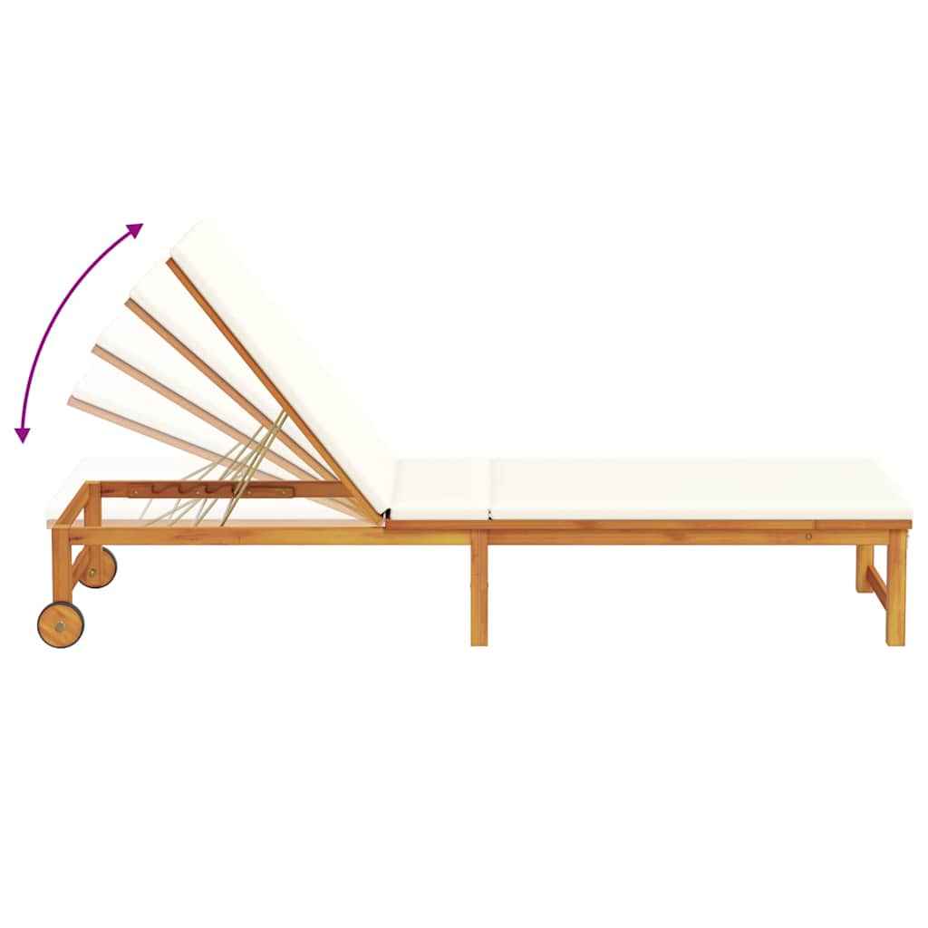 Sun Lounger Reclining Brown 53 x 202 x 89cm Solid Acacia wood