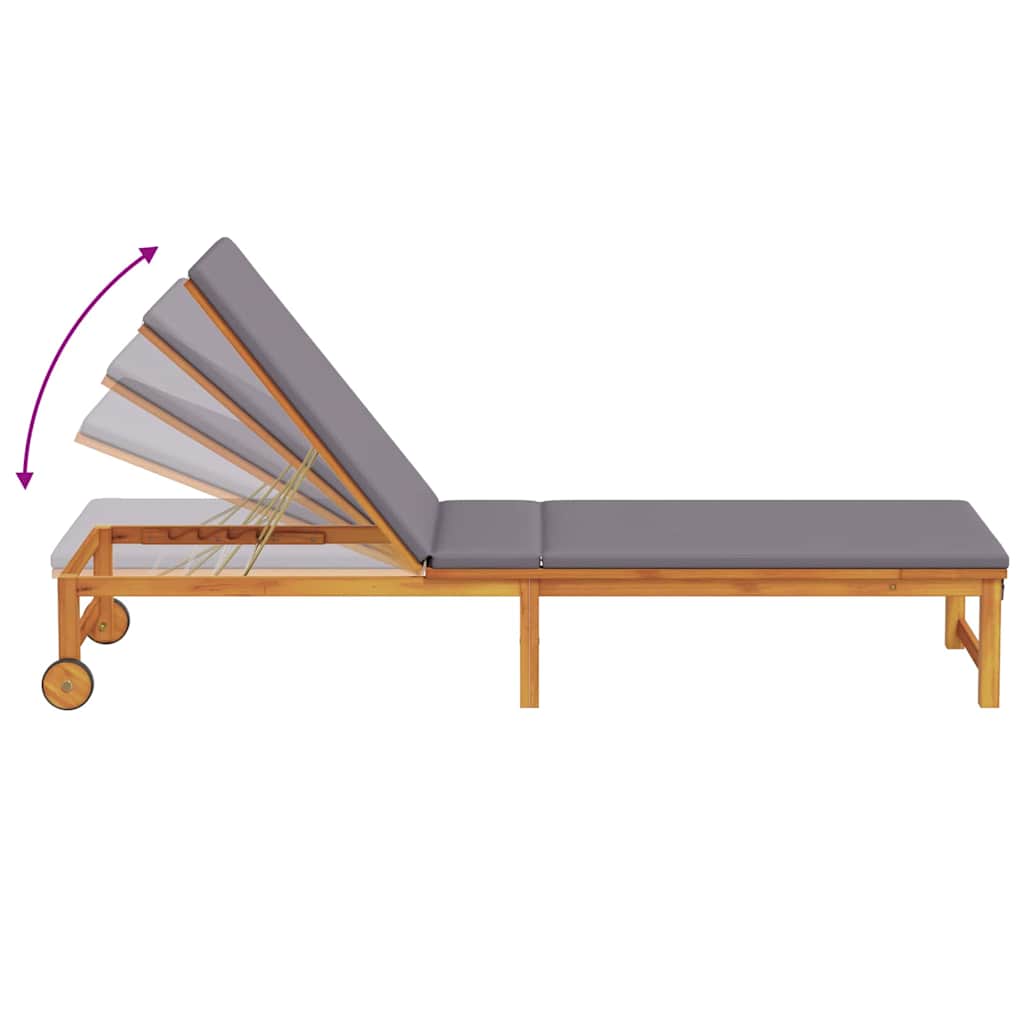 Sun Lounger Reclining Brown 53 x 202 x 89cm Solid Acacia wood